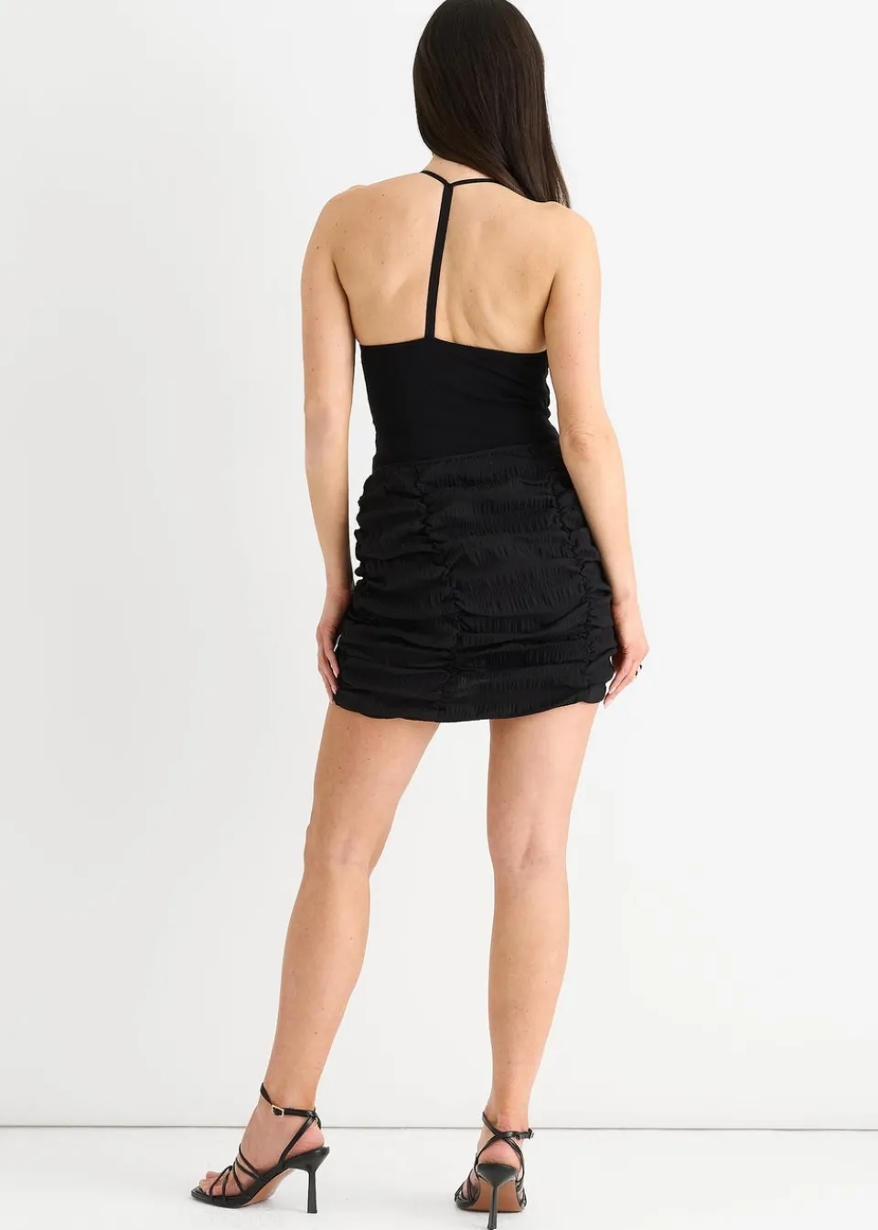 Skirts>Gini London Black Crinkly Ruched Front Mini Skirt