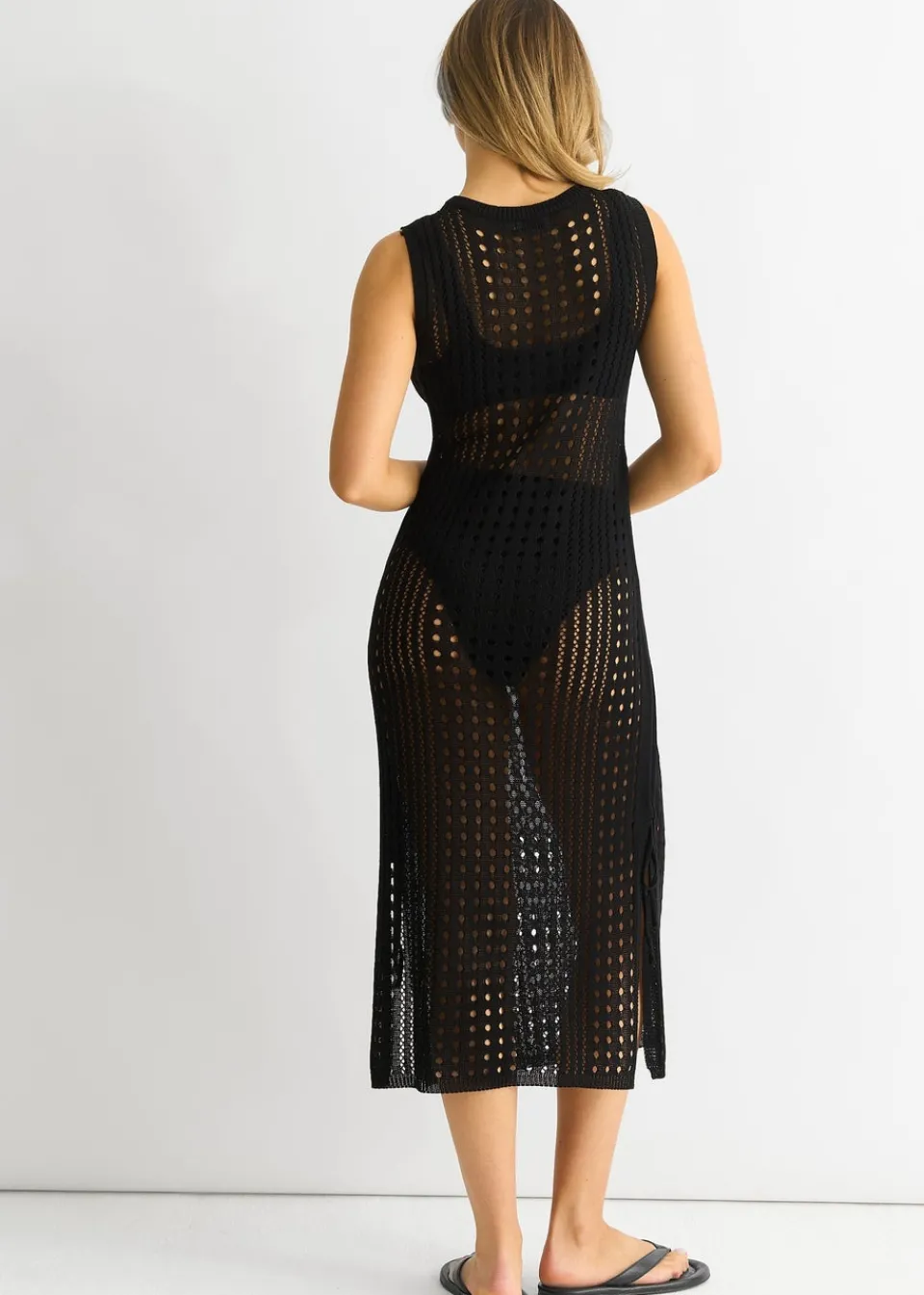 Dresses>Gini London Black Crochet Knit Bodycon Midi Dress