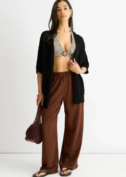 Tops>Gini London Black Crochet Knit Edge to Edge Cardigan