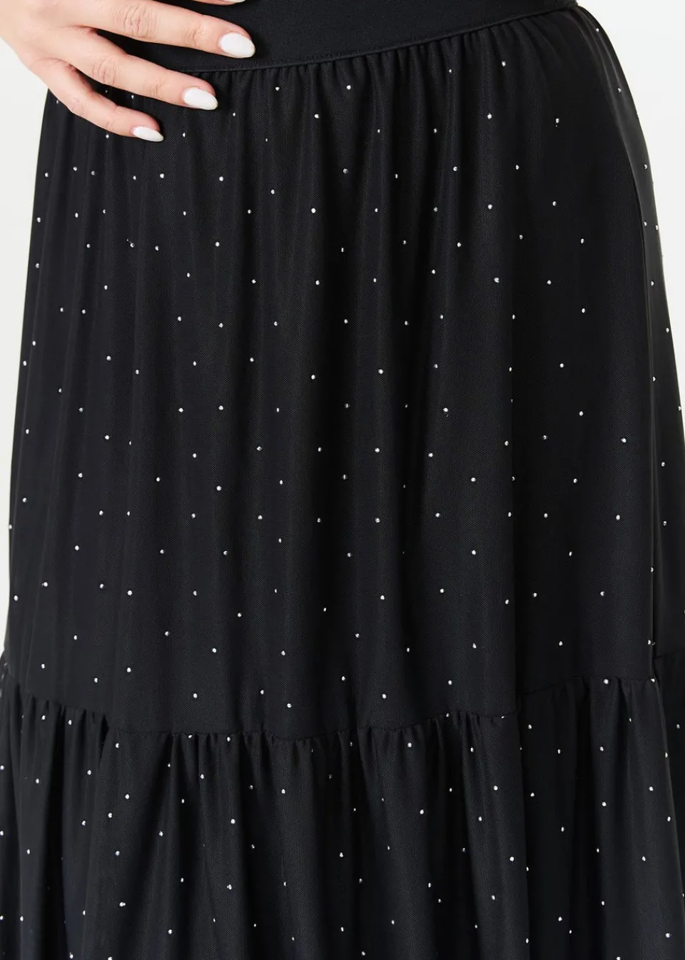 Skirts>Gini London Black Diamante Mesh Maxi Skirt