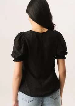 Tops>Gini London Black  Dobby Chiffon Shirred Cuff Blouse