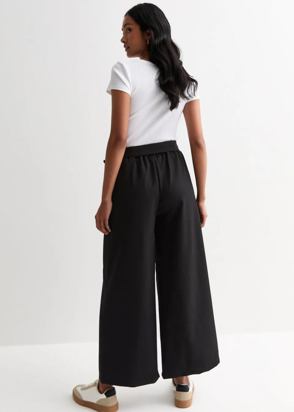 Trousers>Gini London Black Elasticated Wide leg Tie detail Trousers