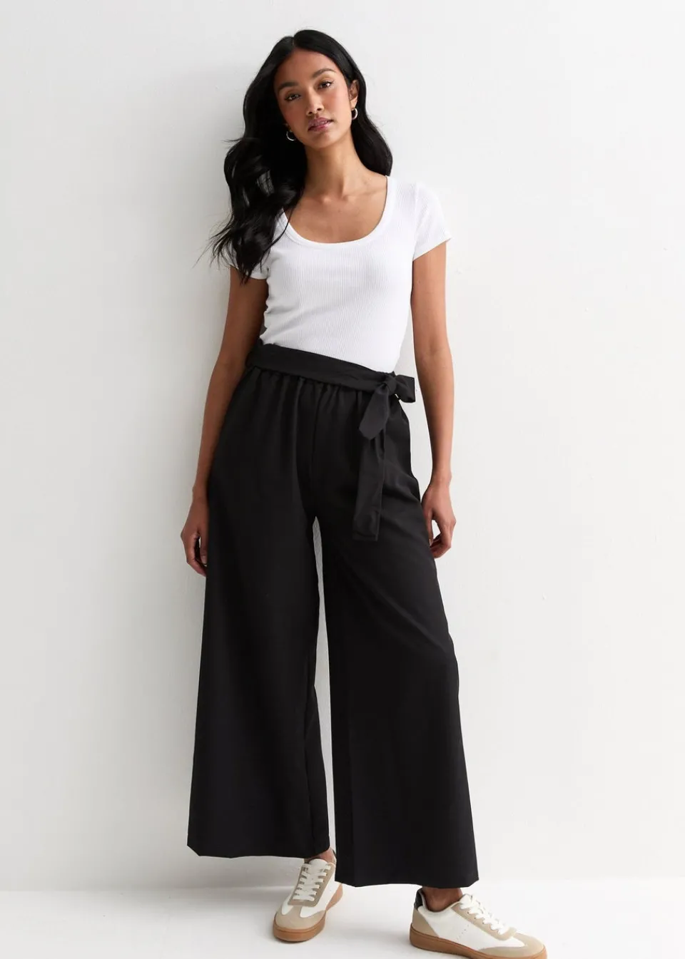 Trousers>Gini London Black Elasticated Wide leg Tie detail Trousers