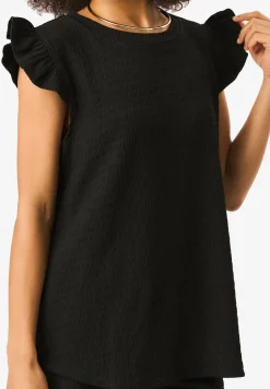 Tops>Gini London Black Frill Sleeves Textured Oversized Top
