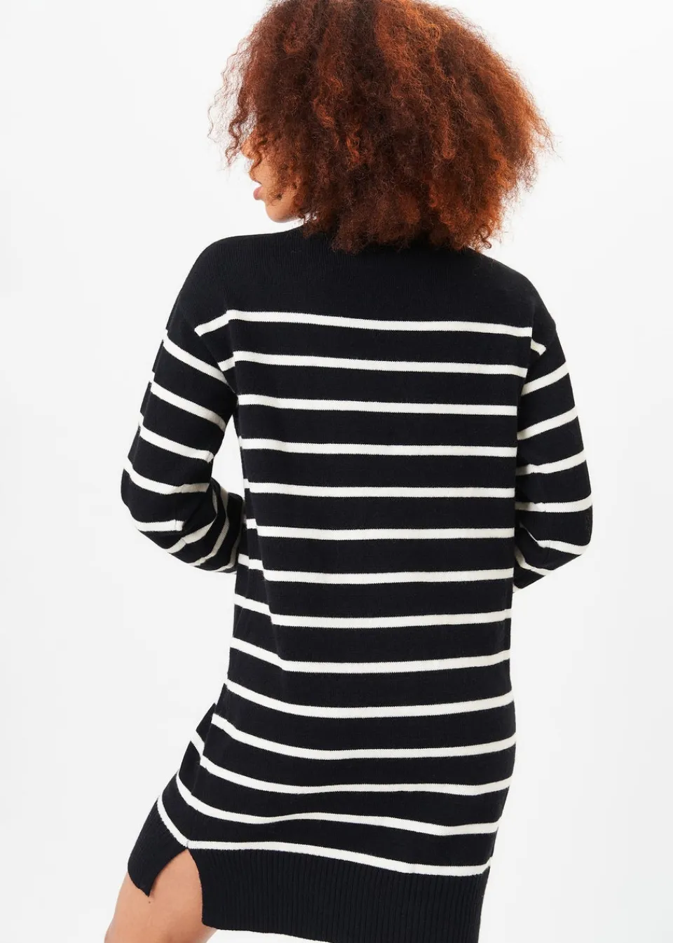 Knitwear>Gini London Black High Neck Stripe Oversized Tunic Dress