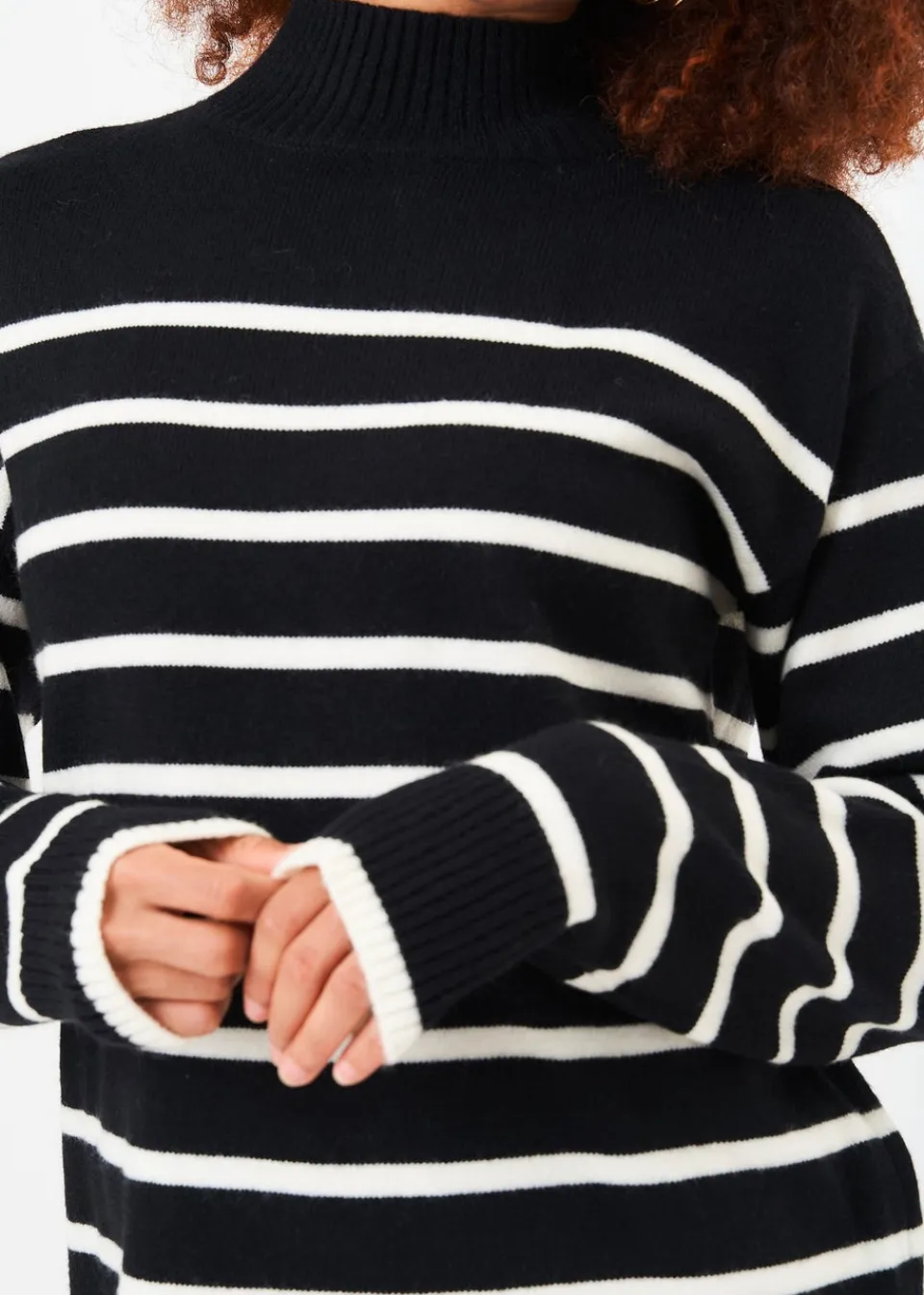 Knitwear>Gini London Black High Neck Stripe Oversized Tunic Dress