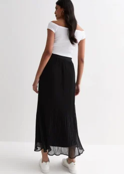 Skirts>Gini London Black Pleated Belt Detail Midi Skirt