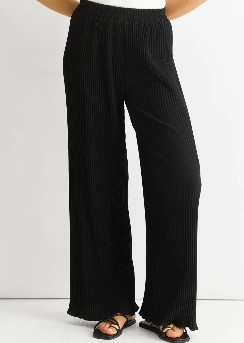 Trousers>Gini London Black Plisse Loungewear Wide Leg Trousers