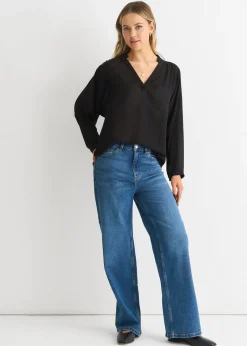 Tops>Gini London Black Textured Chiffon Oversized Blouse