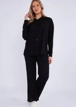 Tops>Gini London Black Textured Oversized Long Sleeves Shirt