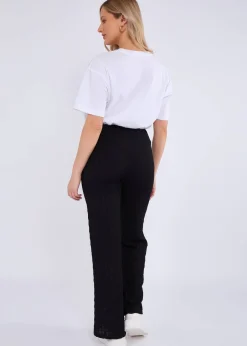 Trousers>Gini London Black Textured Elasticated Waist Flared Trousers
