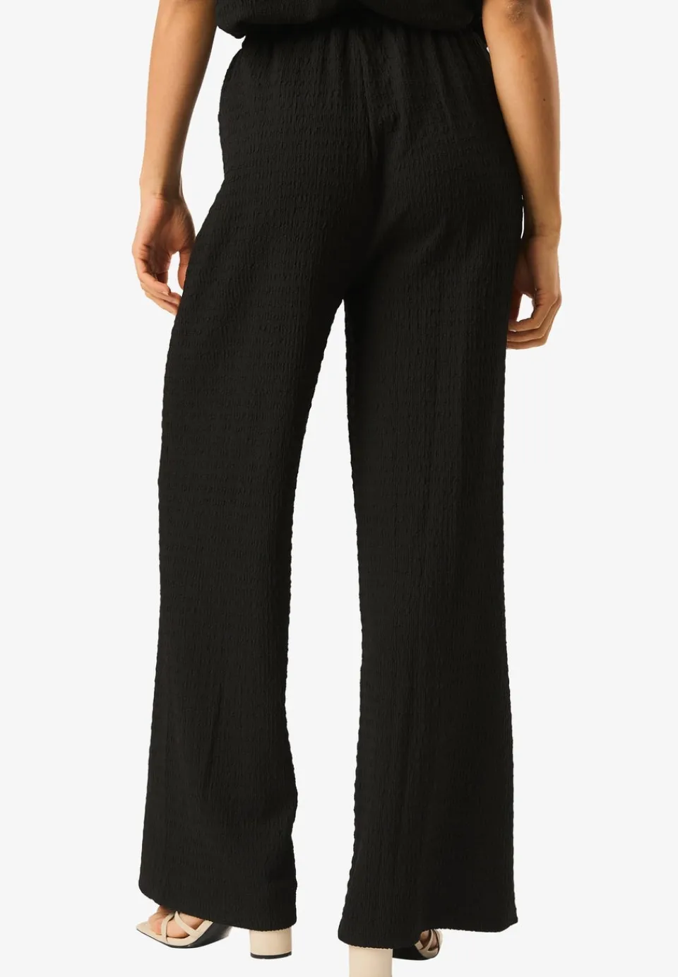 Trousers>Gini London Black Textured Elastic Waist Pull On Trousers