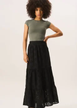 Skirts>Gini London Black Tiered Lace Embroidered Long Skirt