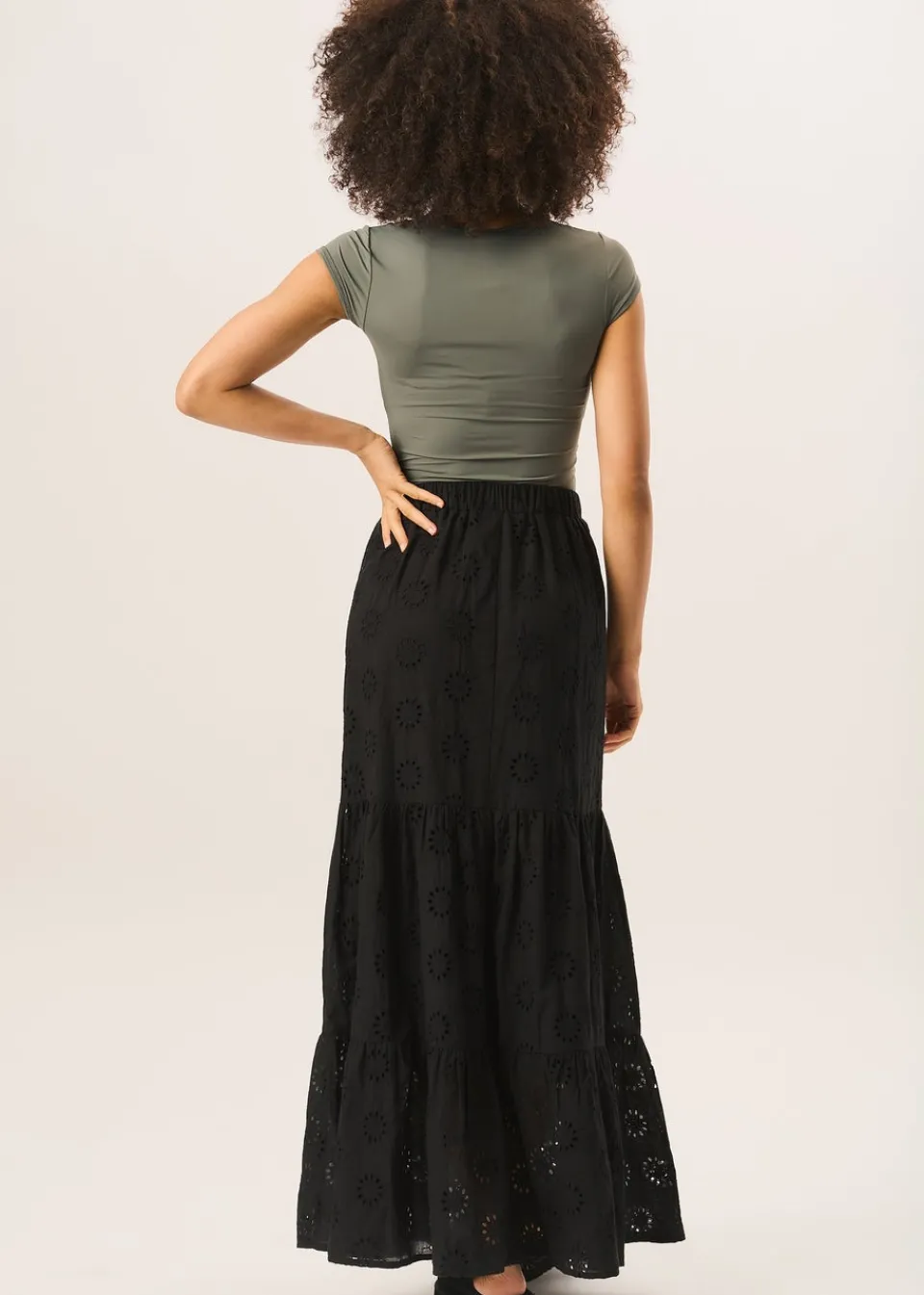 Skirts>Gini London Black Tiered Lace Embroidered Long Skirt