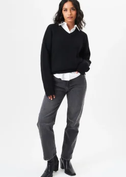 Tops>Gini London Black V Neck Knit Oversized Jumper