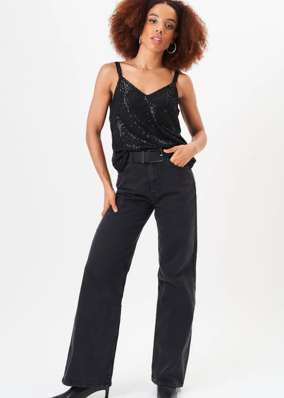 Tops>Gini London Black V-Neck Sequin Cami Top