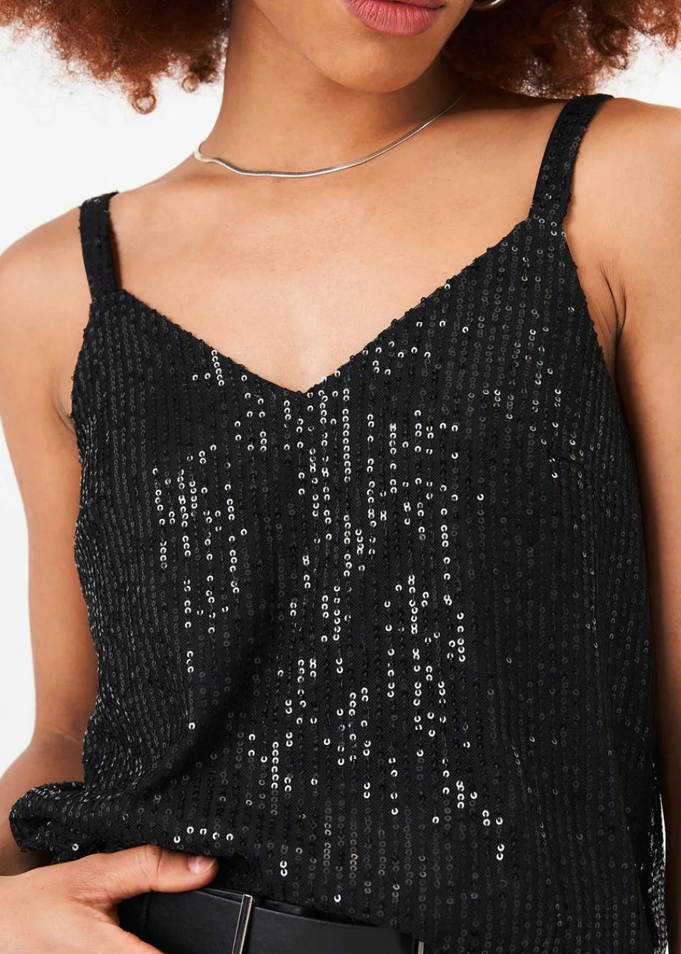 Tops>Gini London Black V-Neck Sequin Cami Top