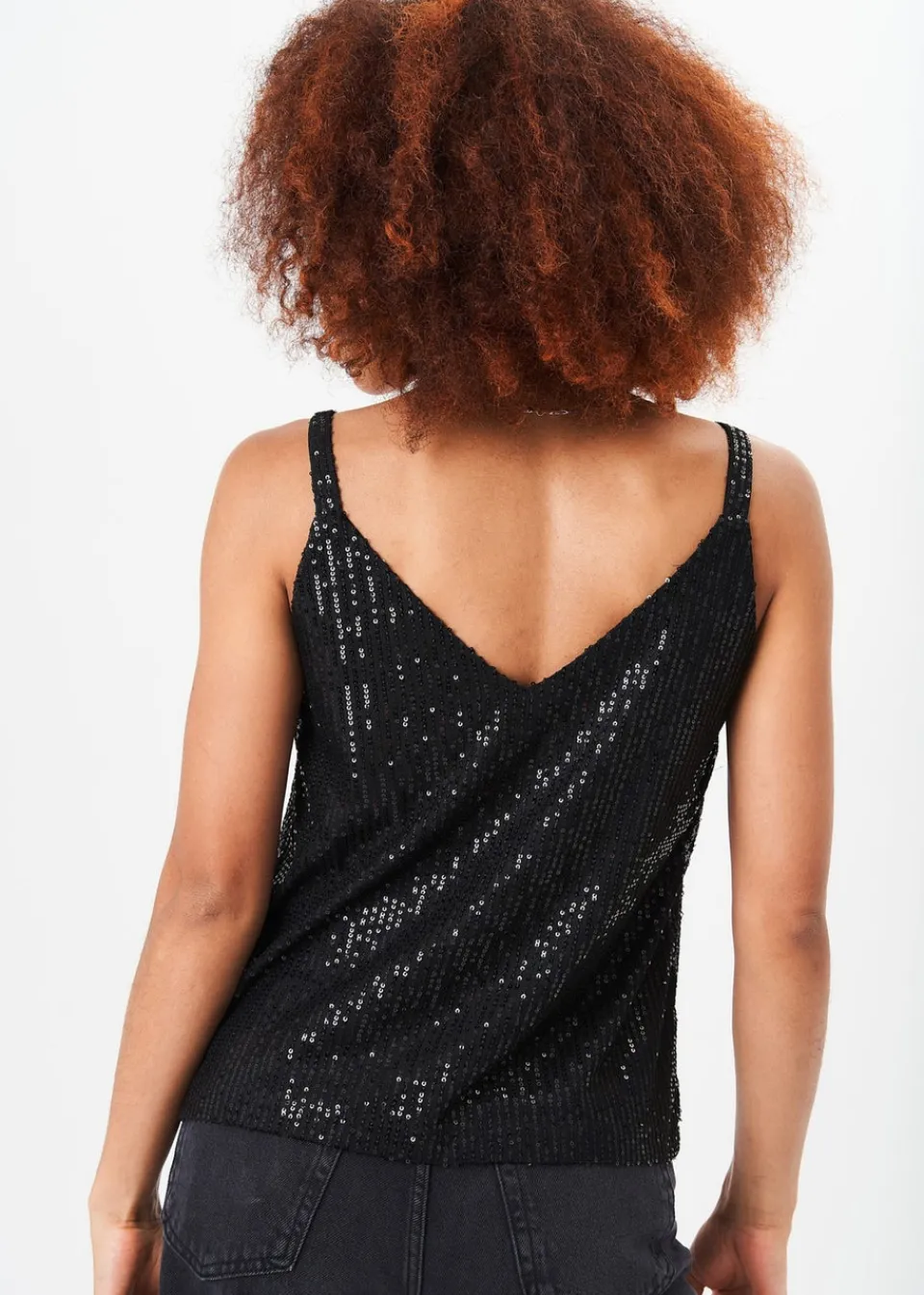 Tops>Gini London Black V-Neck Sequin Cami Top
