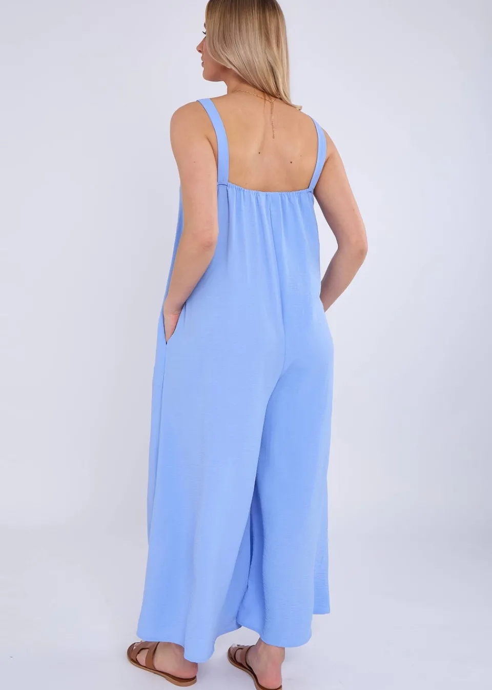 Jumpsuits & Playsuits>Gini London Blue Air Flow Strappy Wide Leg Jumpsuit