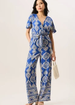 Jumpsuits & Playsuits>Gini London Blue Angel Sleeve Wrap Look Jumpsuit