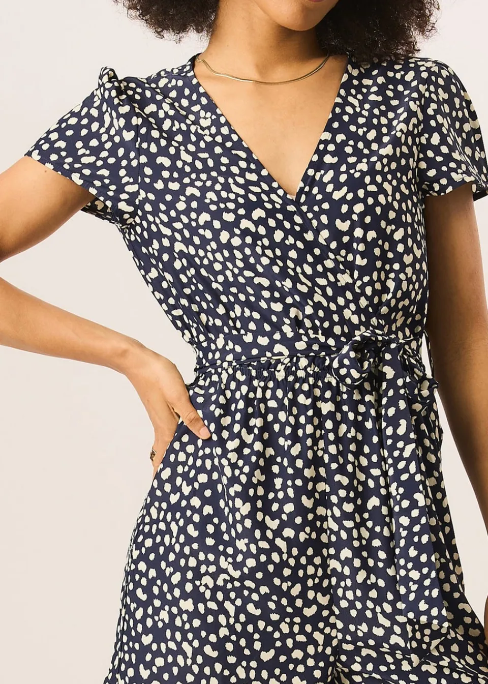 Jumpsuits & Playsuits>Gini London Blue Animal Print Belted Wrap Playsuit