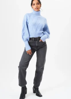 Tops>Gini London Blue High Neck Knit Crop Jumper