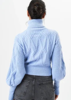 Tops>Gini London Blue High Neck Knit Crop Jumper