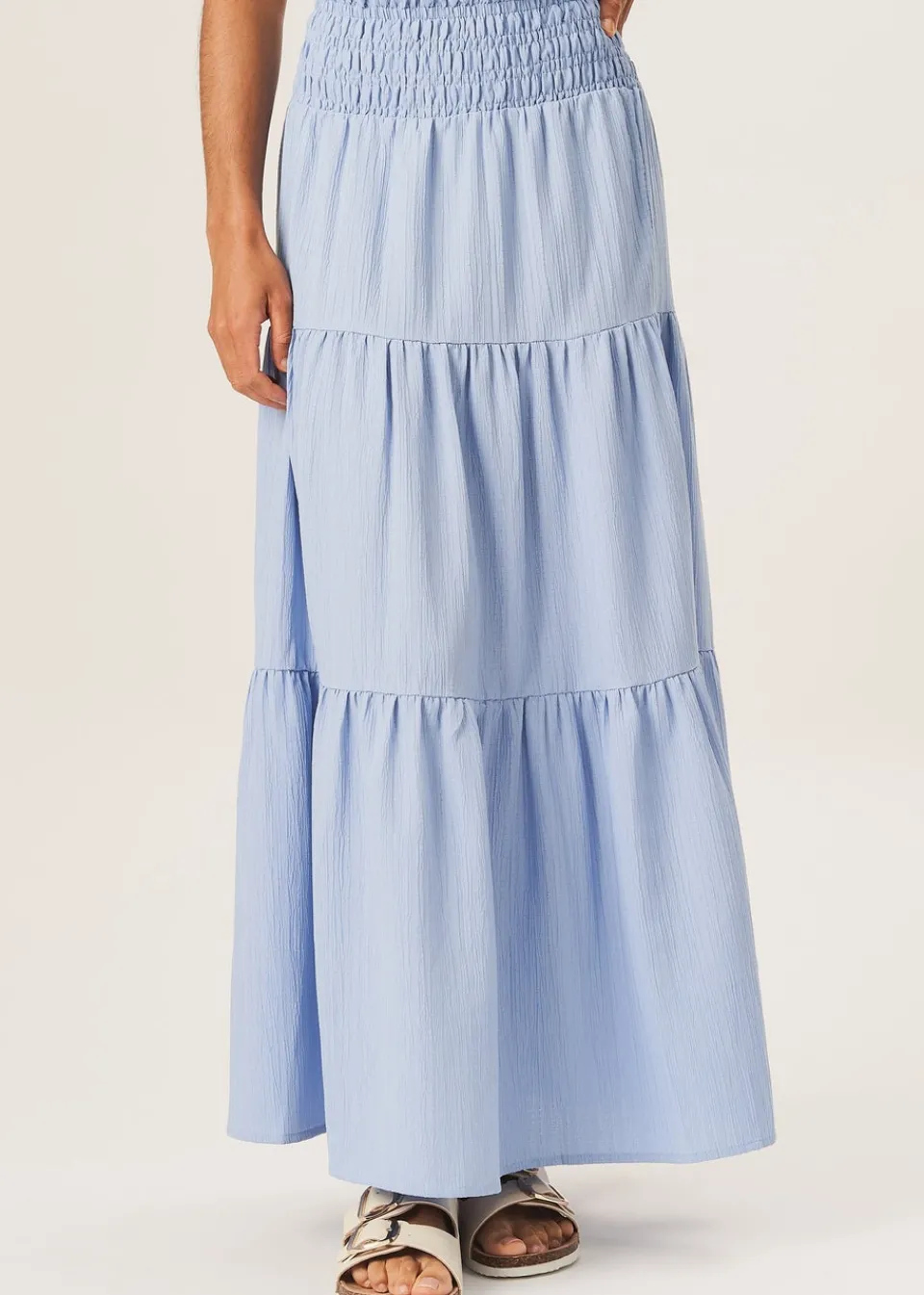 Skirts>Gini London Blue Smocked Tiered Maxi Skirt