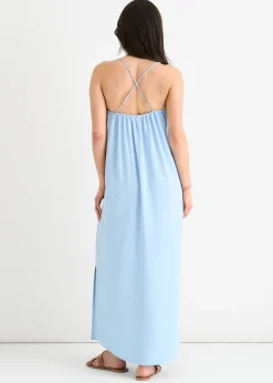 Dresses>Gini London Blue Strappy Cross Back Airflow Oversized dress