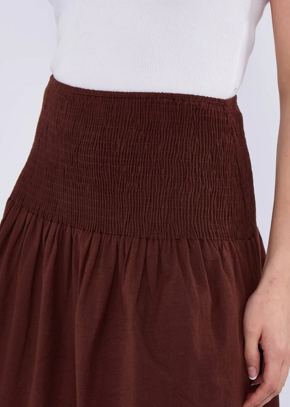 Skirts>Gini London Brown Cotton Smock Tiered Cotton Maxi Skirt