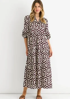Dresses>Gini London Brown Geo Print Smock Maxi Dress