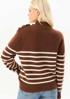 Tops>Gini London Brown High Neck Stripe Oversized Jumper