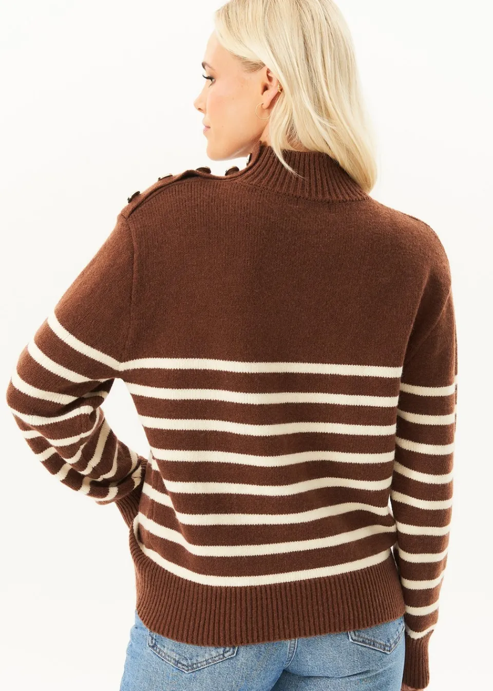 Tops>Gini London Brown High Neck Stripe Oversized Jumper