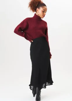Knitwear>Gini London Burgundy High Neck Chunky Knit Crop Jumper