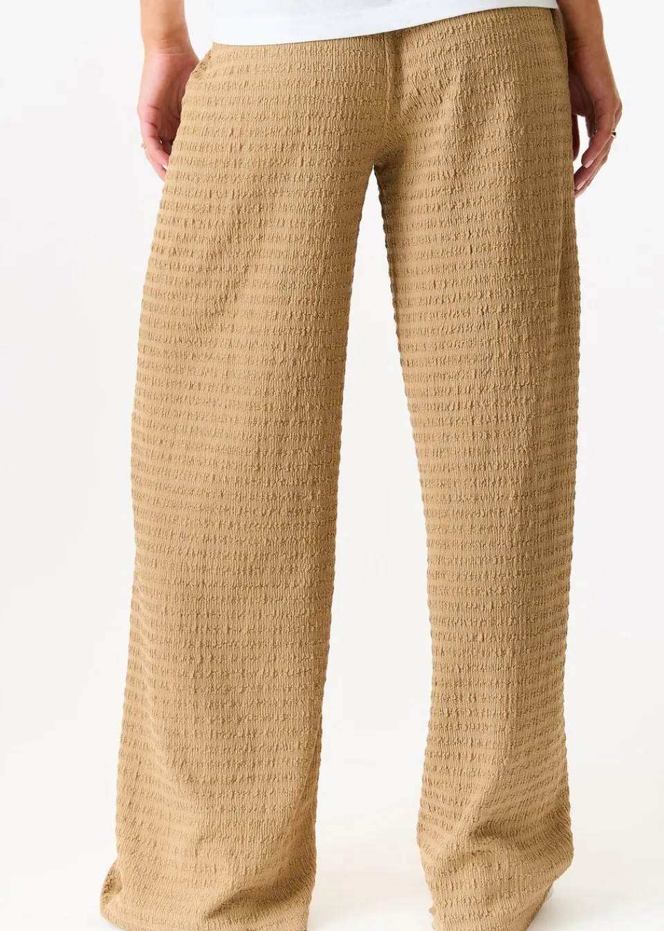 Trousers>Gini London Camel Textured Elastic Waist Pull On Trousers