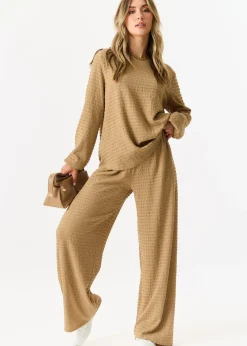 Tops>Gini London Camel Textured Long Sleeves Oversized Top