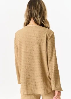 Tops>Gini London Camel Textured Long Sleeves Oversized Top