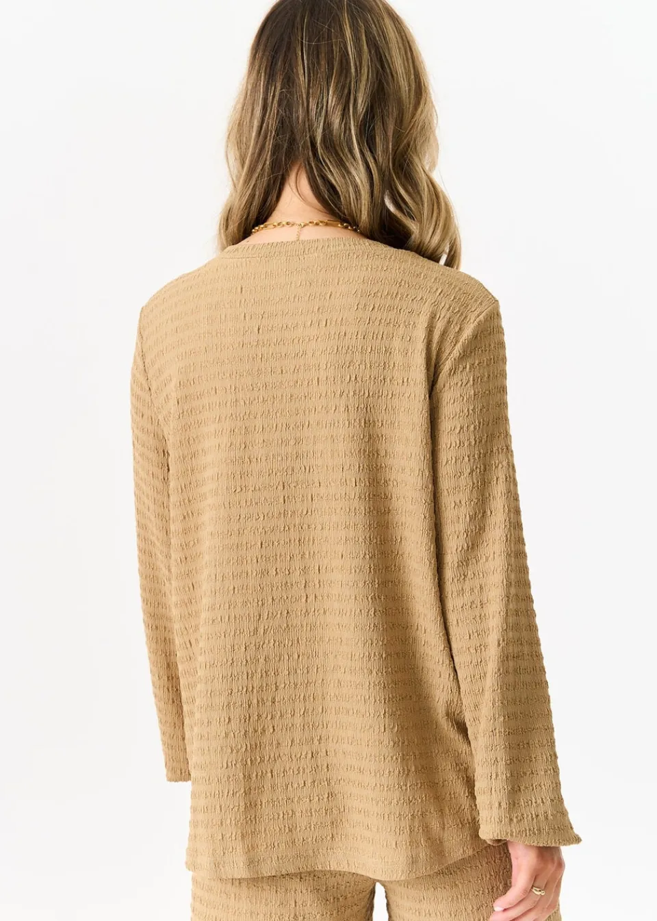 Tops>Gini London Camel Textured Long Sleeves Oversized Top