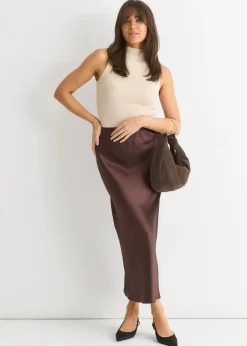 Skirts>Gini London Chocolate Satin Midi Skirt