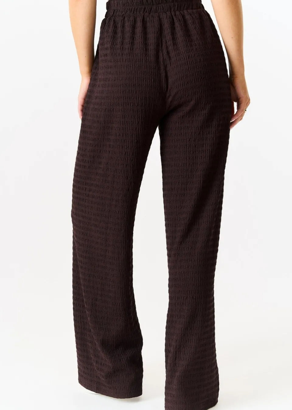 Trousers>Gini London Chocolate Textured Elastic Waist Pull On Trousers