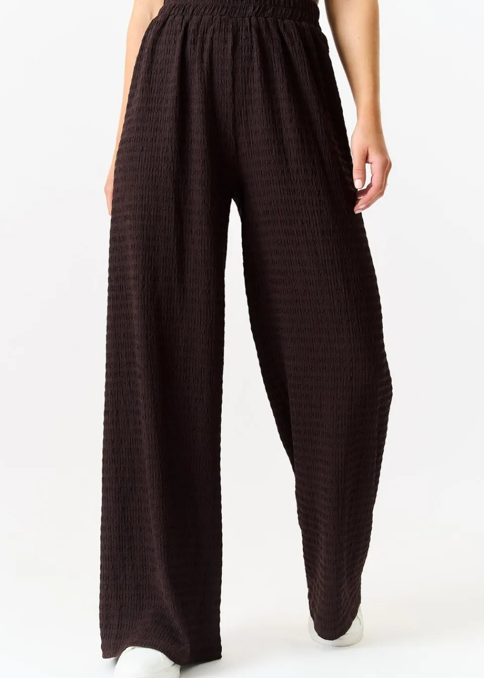 Trousers>Gini London Chocolate Textured Elastic Waist Pull On Trousers