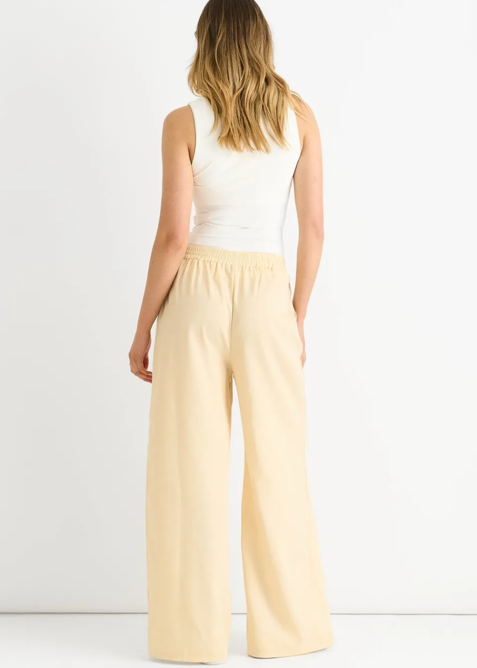 Trousers>Gini London Cream Elasticated Waist Trousers