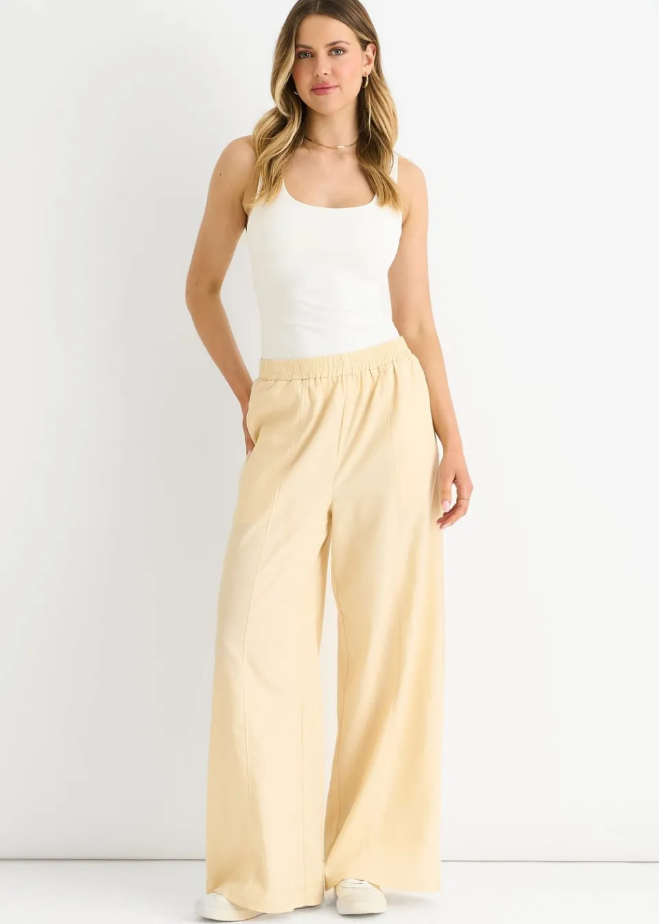 Trousers>Gini London Cream Elasticated Waist Trousers