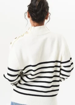 Knitwear>Gini London Cream High Neck Stripe Oversized Jumper