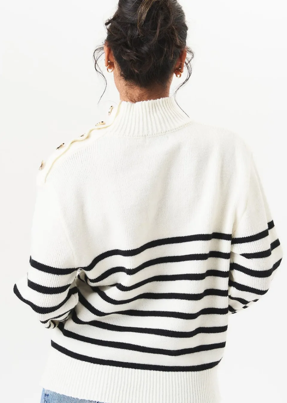 Knitwear>Gini London Cream High Neck Stripe Oversized Jumper