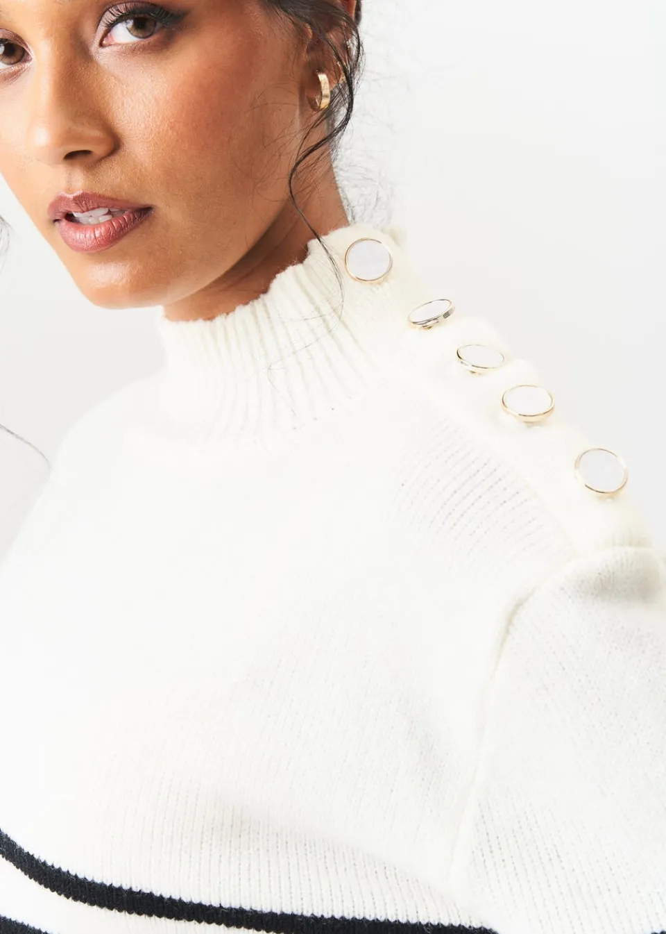 Knitwear>Gini London Cream High Neck Stripe Oversized Jumper