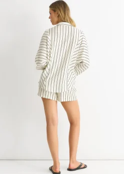 Shorts>Gini London Cream Stripe Viscose Elasticated Waist Shorts