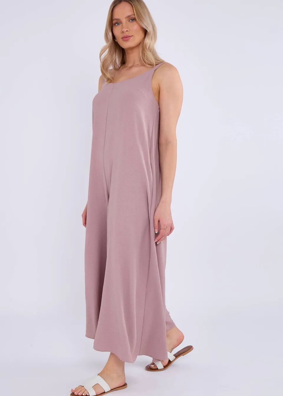Jumpsuits & Playsuits>Gini London Dusty Pink Mink Air Flow Strappy Wide Leg Jumpsuit