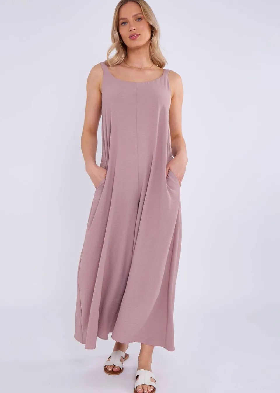 Jumpsuits & Playsuits>Gini London Dusty Pink Mink Air Flow Strappy Wide Leg Jumpsuit