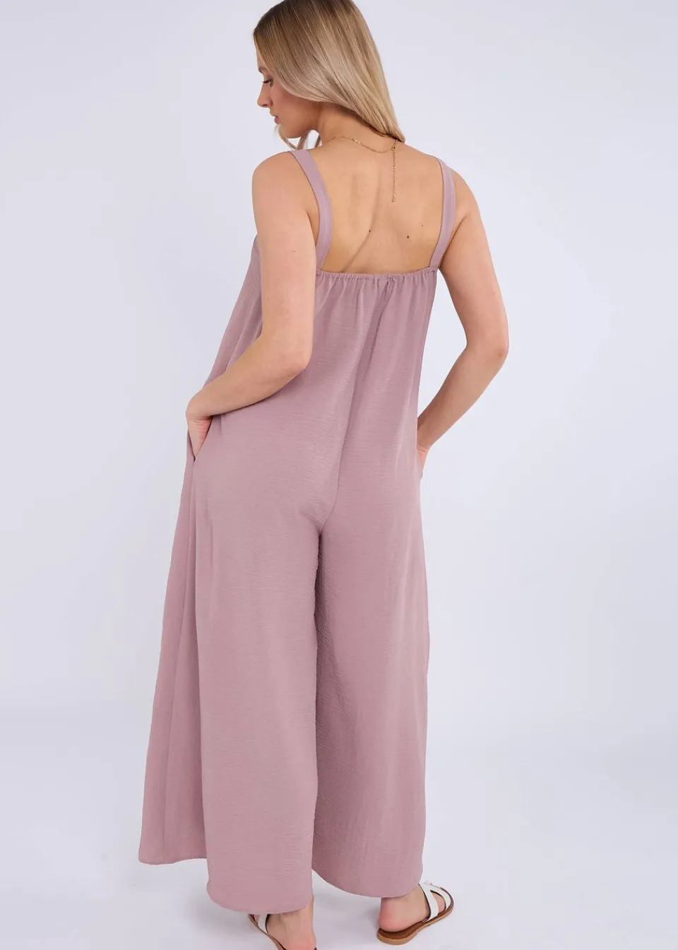 Jumpsuits & Playsuits>Gini London Dusty Pink Mink Air Flow Strappy Wide Leg Jumpsuit